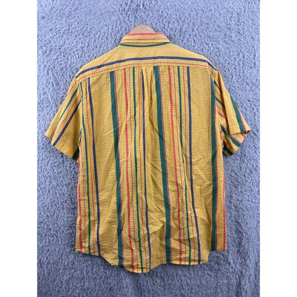 J.Crew Organic Cotton Seersucker Stripe Short Sleeve Shirt Yellow XL Classic - Picture 3 of 7